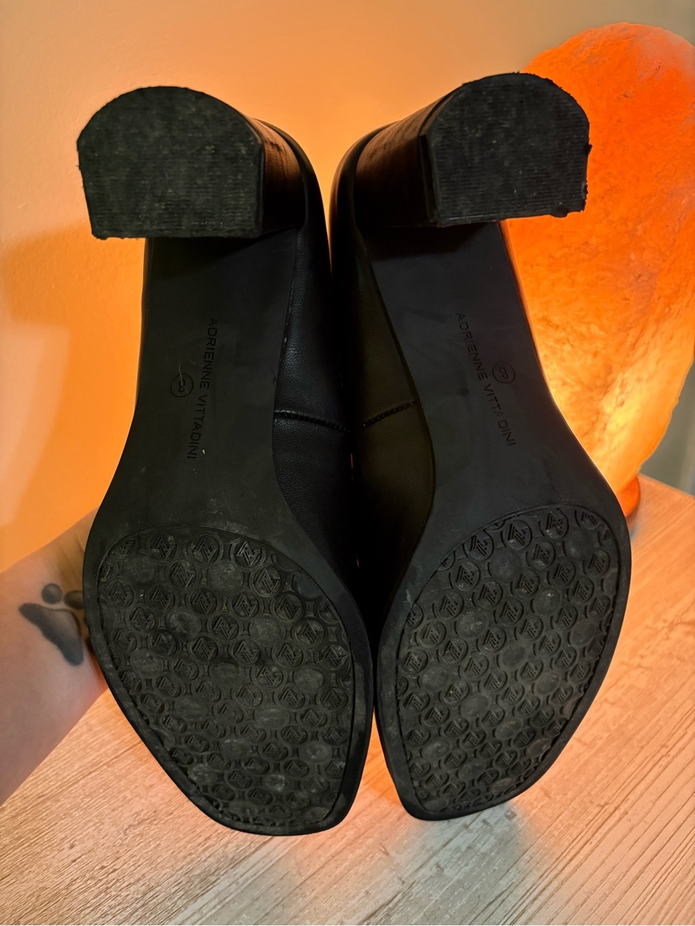 Adrienne Vittadini Black Leather Loafers Studded Square Toe Slip On Dress Shoe - Picture 5 of 6